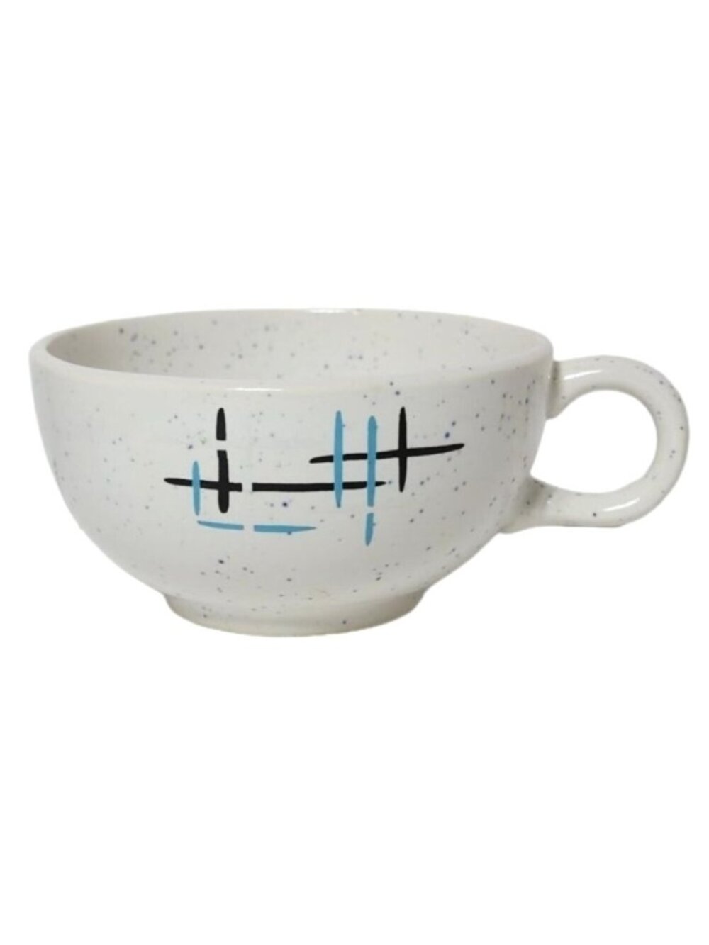 Vintage Mid Century Modern Speckled Teacup Tea Cup Mug Navy Lines Abstract Blue